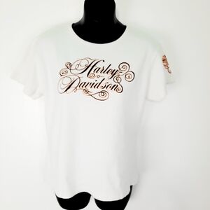 Harley-Davidson Graphic White and Brown Relaxed T-Shirt